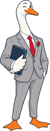PropertyGoose mascot in a grey suit with a rose pin, England